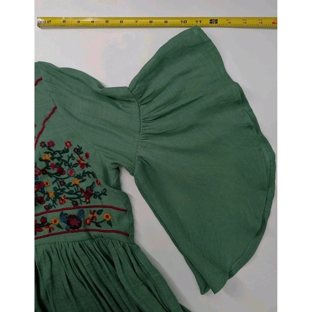 Umgee Green Embroidered Tunic Dress Flutter Sleeve Size L Boho Hippie Festival - Picture 10 of 11